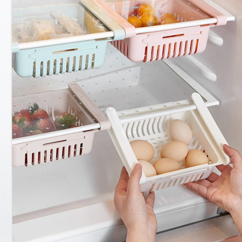 Slide Kitchen Fridge Freezer Space Save Organizer Storage Rack Shelf Holder 