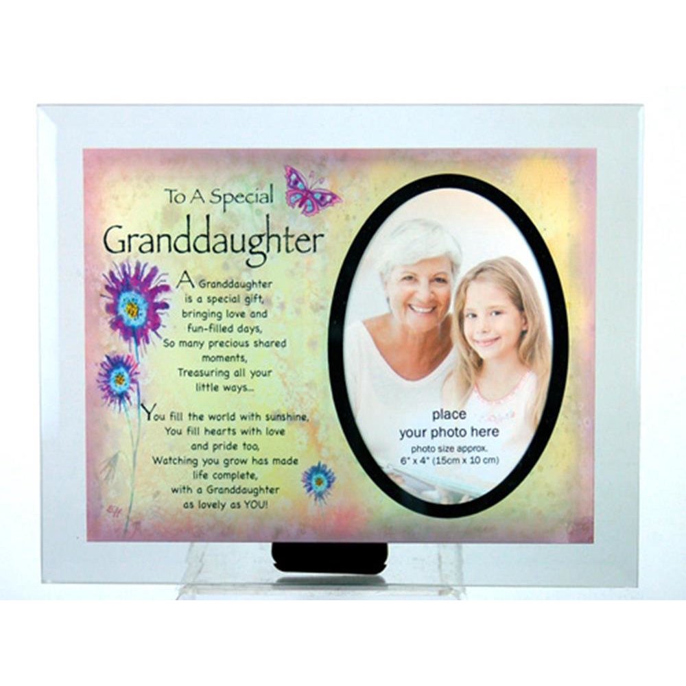 "Granddaughter" Inspirational Glass Rectangle Picture Frame, Yellow