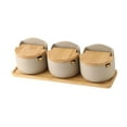 thumbnail image 3 of 3 Pieces Ceramic Condiment Pot Porcelain Sugar Bowl Spice Jar Bamboo Tray Multipurpose Coffee Bar Home, 3 of 9
