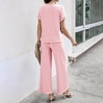 thumbnail image 6 of Besolor Lounge Sets for Women Short Sleeve Button down Tops with Wide Leg Pants Ribbed 2 Piece Outfits for Summer, 6 of 7