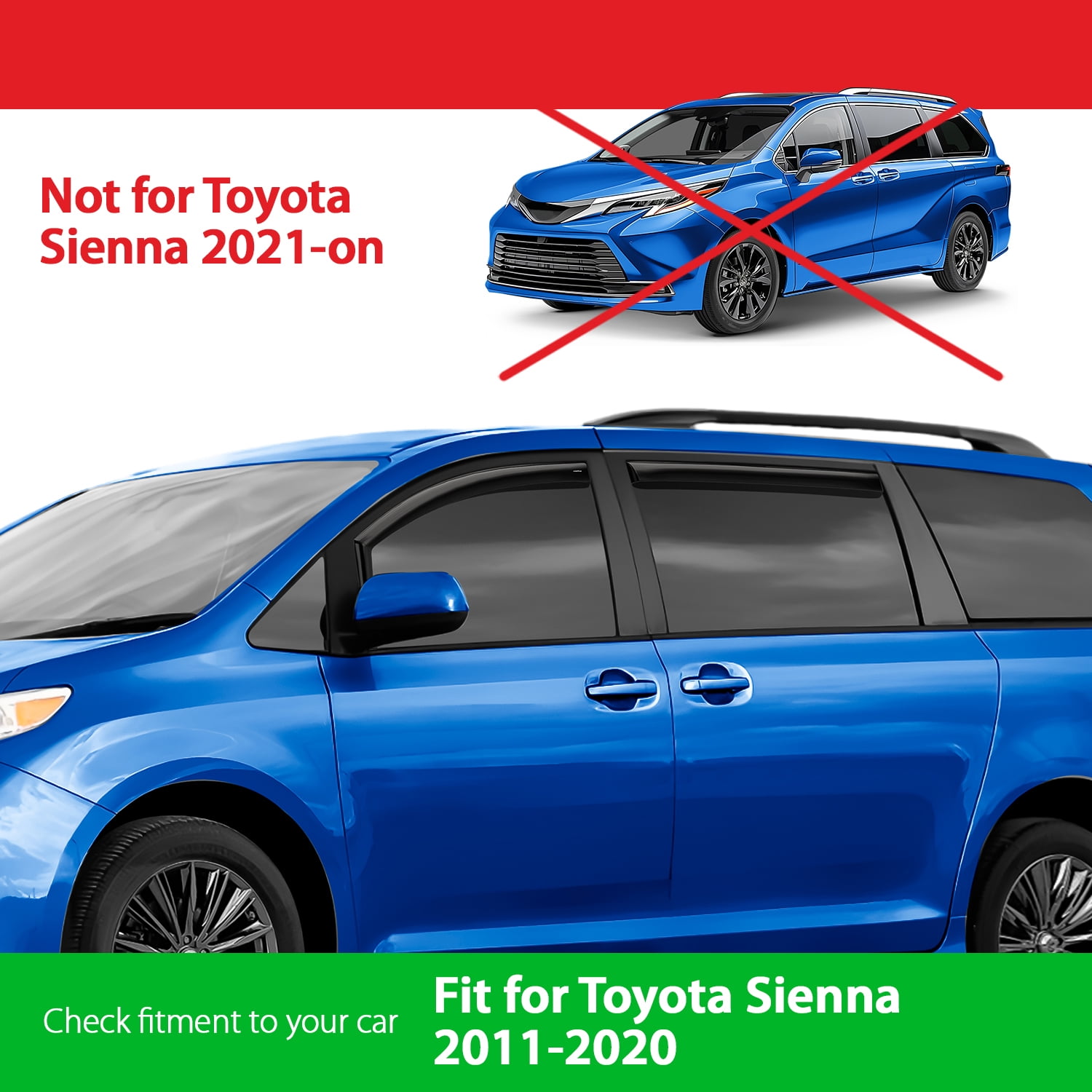 Goodyear Shatterproof in-Channel Window Deflectors for Toyota Sienna 2011-2020, Rain Guards, Window Visors for Cars, Vent Deflector, Car Accessories, 4 pcs - GY007926