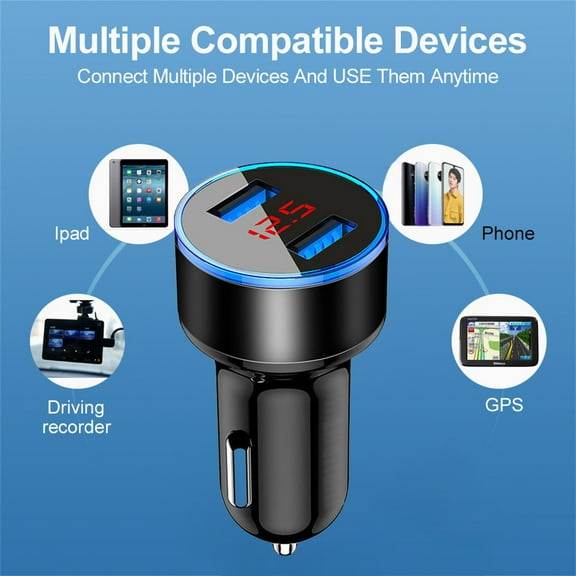 Car Charger USB C Fast Charge,Car Charger 2 Port Cigarette Lighter USB Adapter LED Voltage Monitor,Cigarette Lighter Adapter USB C Compatible for Android Phone and Tablet Devices,Black