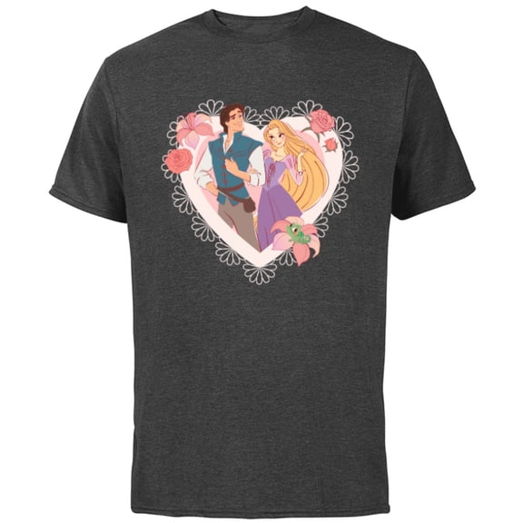 Disney Princess Rapunzel & Flynn Rider Valentine’s Day Heart - Short Sleeve Cotton T-Shirt for Adults - Customized-Charcoal