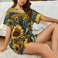 thumbnail image 4 of Fuzoiu Starry Sky Moon Sunflower Print Women's Short-Sleeved Pajama Set,Lounge Sleepwear Set,Womens Pajama Sets 2 Piece,Button-Up Top and Shorts with Pockets-XX-Large, 4 of 7