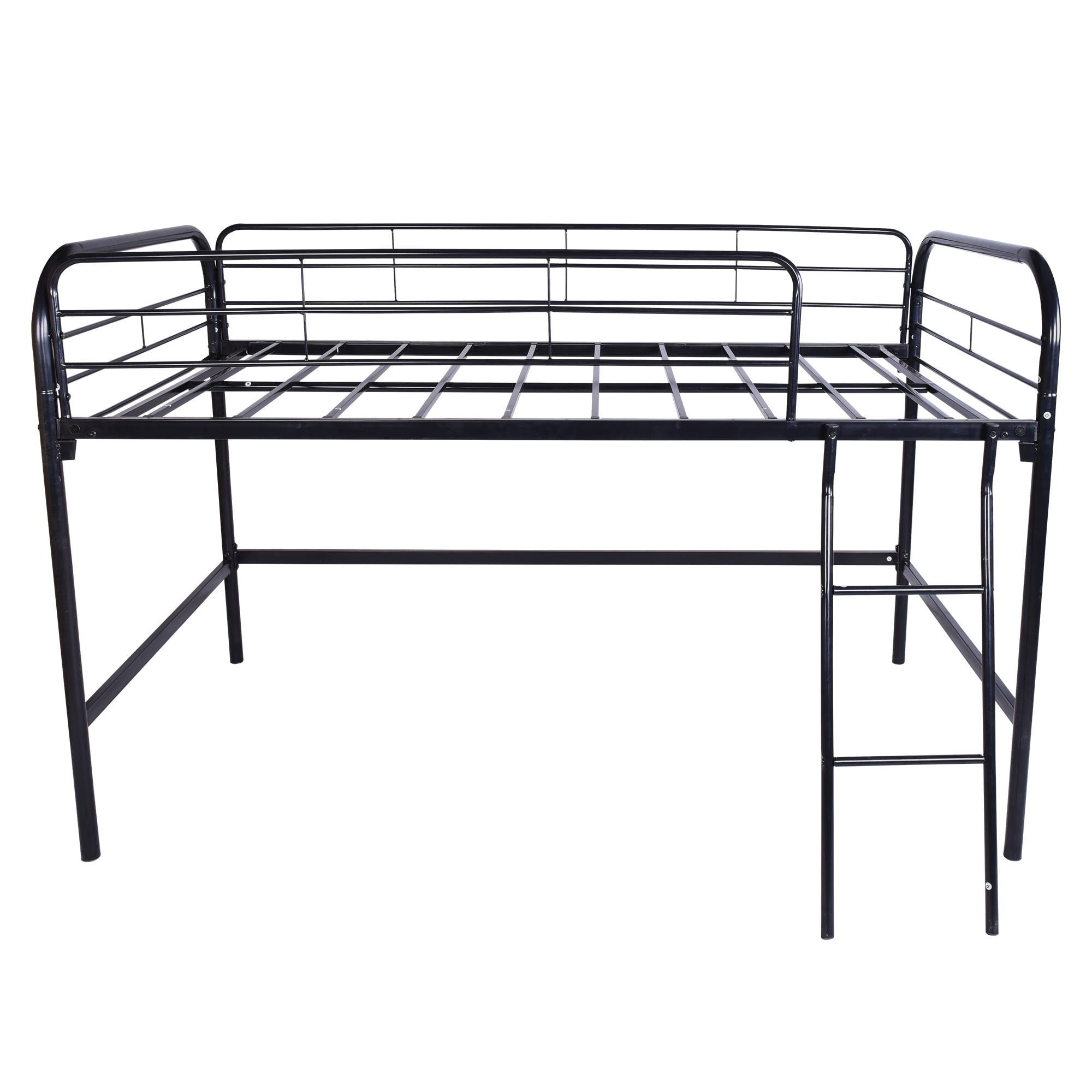 Metal Twin Loft Bed with Full-Length Guardrails,Secure Metal Twin Loft Bed,Black