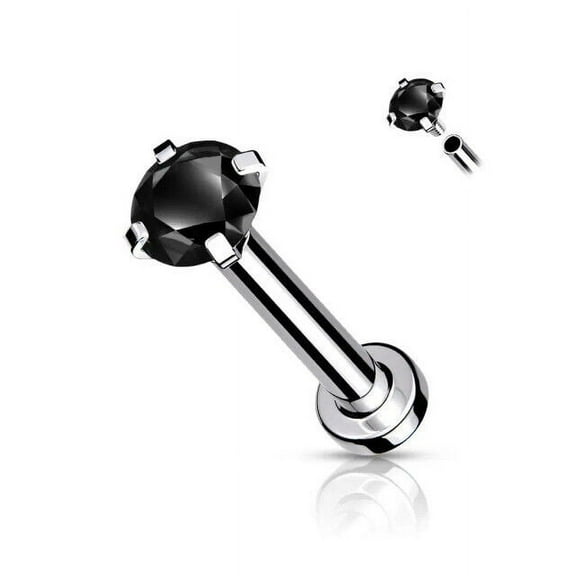 BodyJewelryOnline 18G Flat Back Labret Nose Stud Ring Surgical Steel Prong Set Top CZ Gem Men Women
