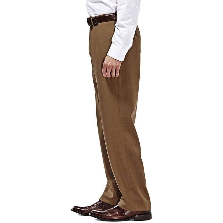 Men's Haggar eCLo Stria Classic-Fit Flat-Front Dress Pants Color: Mocha  Size: 38X29 - Walmart.com