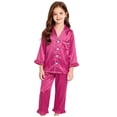 thumbnail image 2 of WUANDIXFA Girls Satin Silk Pajamas, Cute Soft Silk Fashion Sleepwear, 2 Piece Long Sleeve Shirt Pant Pajama Sets for Girls,Hot Pink,9-10 Years, 2 of 9