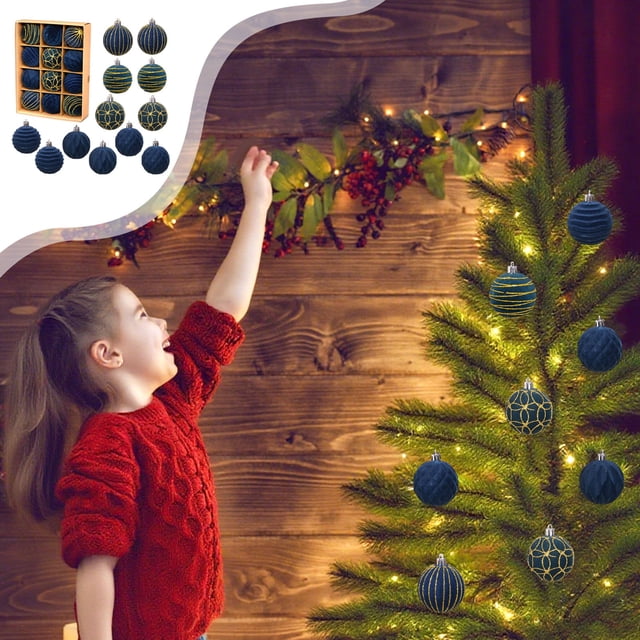 hengsof 12PCS/6CM Velvet Christmas Balls Ornaments Flocked Christmas Tree Hanging Balls Shatterproof Plastic Ornaments for Xmas Tree Home Holiday Party Decor