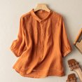 thumbnail image 4 of Tops ! Linen Shirts for Women Loose Fit, Women's V-Neck Long Sleeve Loose Button Cotton and Linen Tunic Shirts Summer Shirts Blouse Orange L, 4 of 5