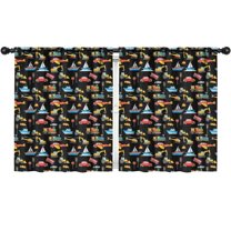 Blackout Kids Curtains,Cartoon Traffic Vehicles Boats Black Pattern Childrens Insulated Curtains Set Of 2,Bedroom Essentials,Toddler Room Decor 52"x63"