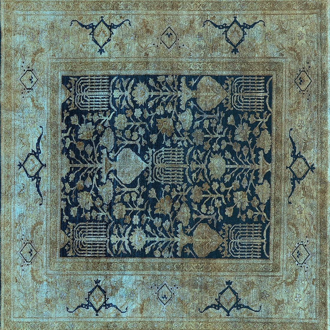 Ahgly Company Indoor Square Oriental Light Blue Industrial Area Rugs, 7 ...