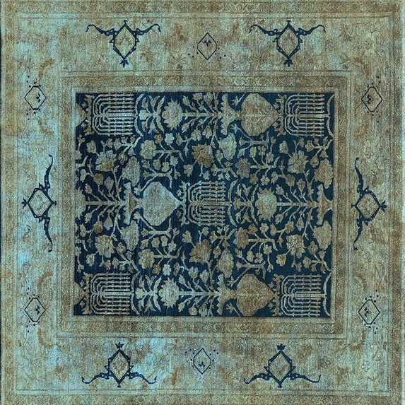 Ahgly Company Indoor Square Oriental Light Blue Industrial Area Rugs, 6' Square