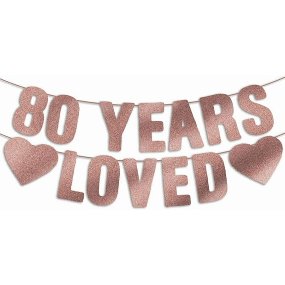 80th Birthday Banner - Rose Gold Glitter, 80th Birthday Decorations for Women, Happy 80 Party Sign