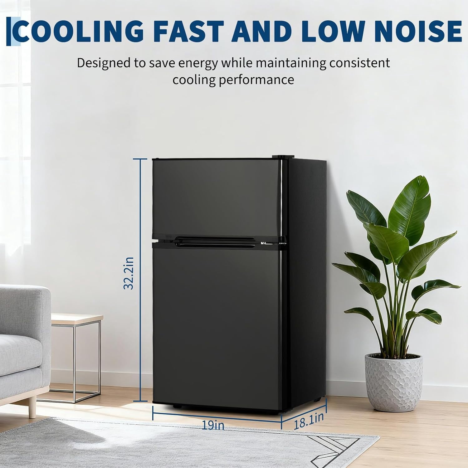 3.1 Cu.Ft Mini Fridge with Freezer, Compact Refrigerator with Double Door, Adjustable Thermostat, Mini Refrigerator for Kichten, Apartment, Bedroom, Office, Black