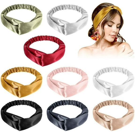 9-Pack Satin Twist Headbands, Adjustable & Skin-Friendly Hair Wraps for Women, Soft Elastic Turban for Face Washing, Yoga, Spa and Daily Use
