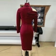 thumbnail image 5 of Dvprdro Womens Party Evening Midi Dress Asymmetric High Neck Long Sleeve Ruched Side Slit Fitted Solid, 5 of 7