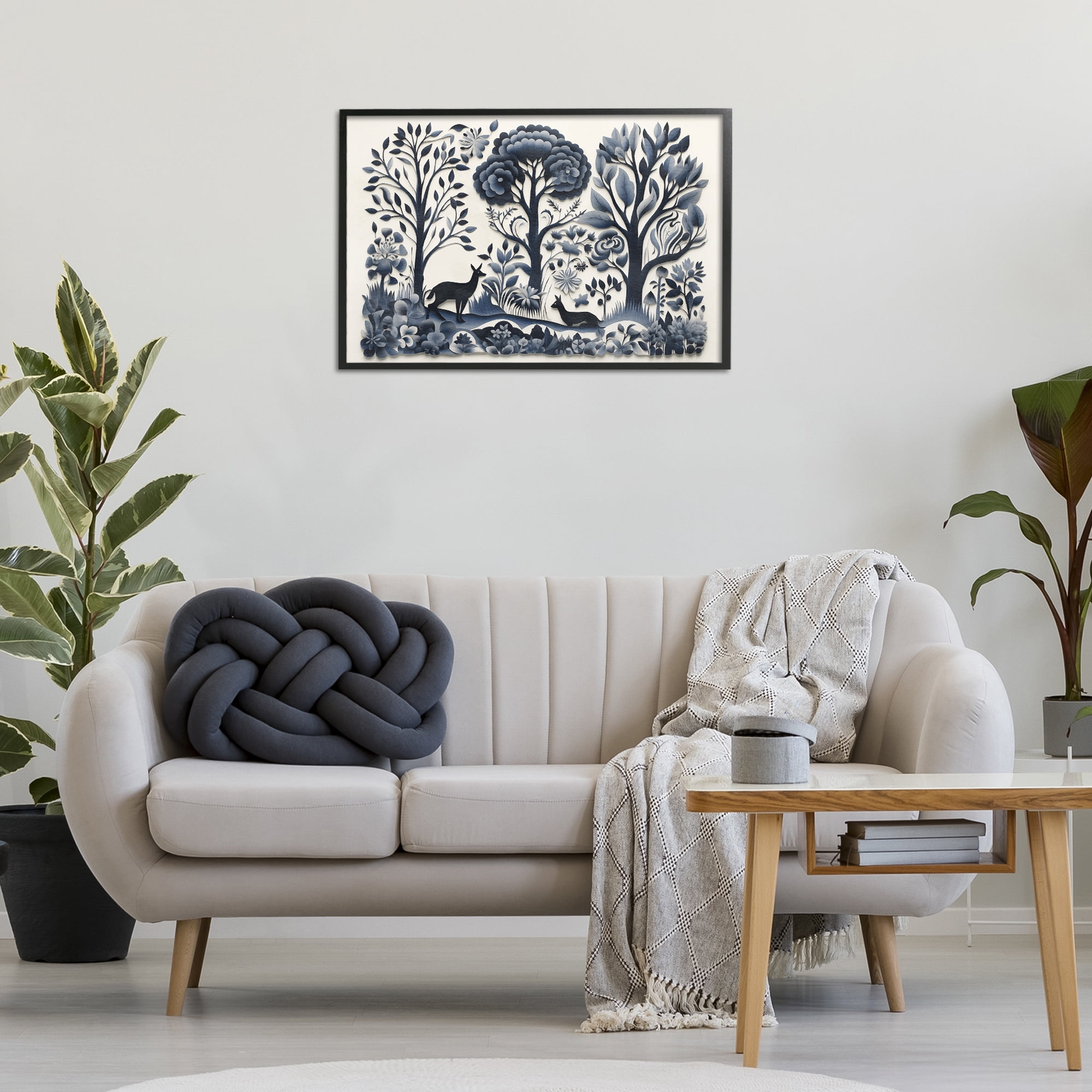 Stupell Industries Boho Forest Creatures Landscape Painting Black Framed Art Print Wall Art, 30 x 20