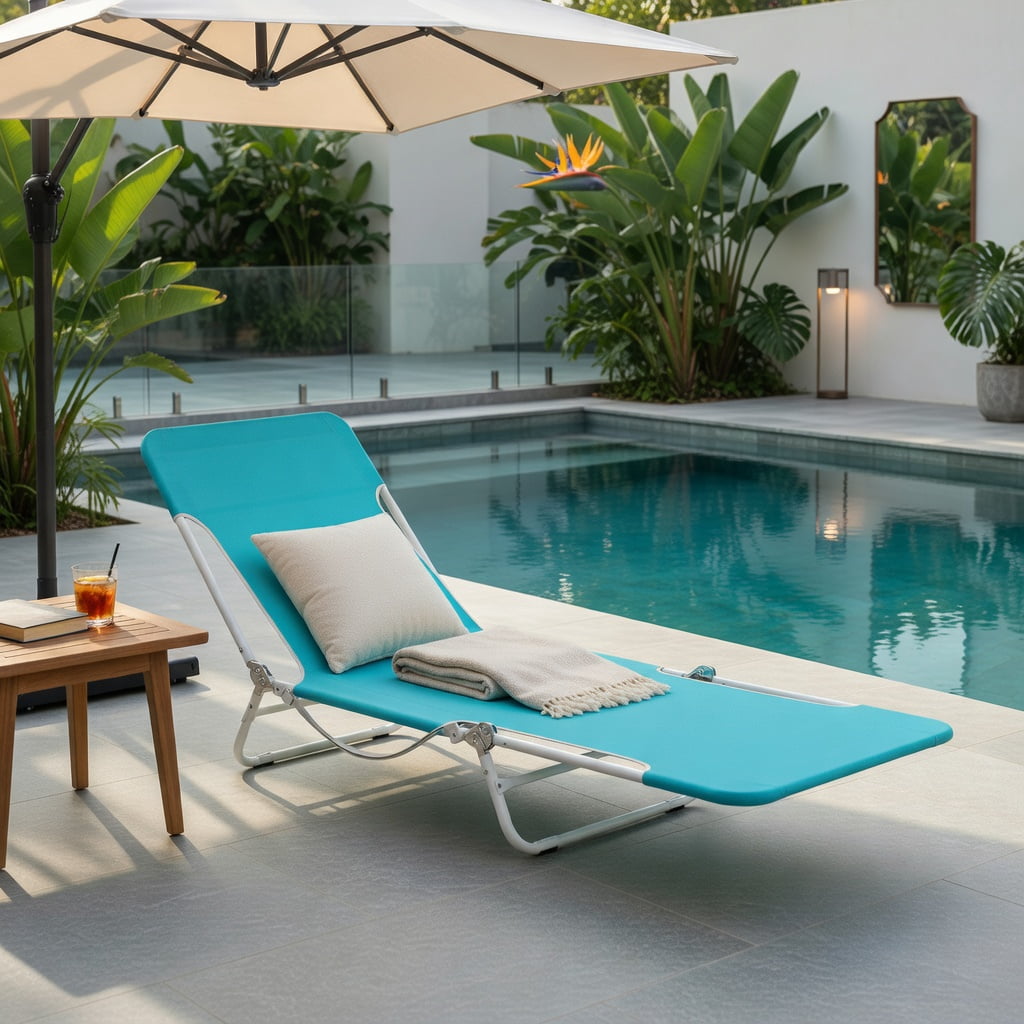 Hommoo 2-Pack Adjustable 5-Position Lay-Flat Beach Lounge Chairs with Carry Strap, Heavy-Duty 600D Oxford & Powder-Coated Metal Frame, Turquoise