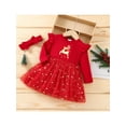 thumbnail image 2 of DcoolMoogl Infant Baby Girl Christmas Dress Red Princess Tulle Dress Elk Star Print Long Sleeve with Headband Fall Xmas Outfits, 2 of 7
