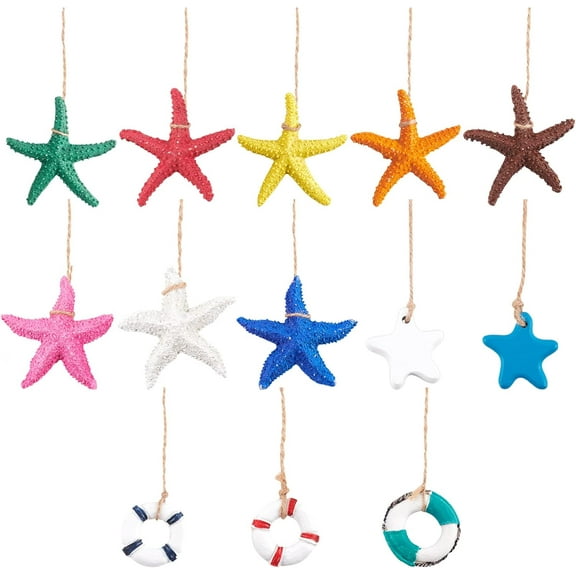 13pcs Figure Starfish Decoration Hanging Resin Ornament Starfish Life Bouy Ocean Wall Nautical Decor for Summer Party Beach Theme Party Christmas Tree Decor