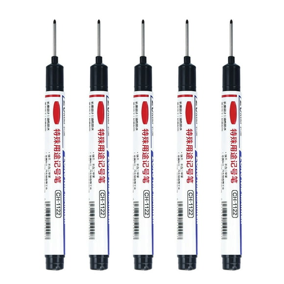 5PCS Long Head Deep Hole Marker Pens 20mm Reach Marking Tools for Construction Metal Carpenter and Industrial Use