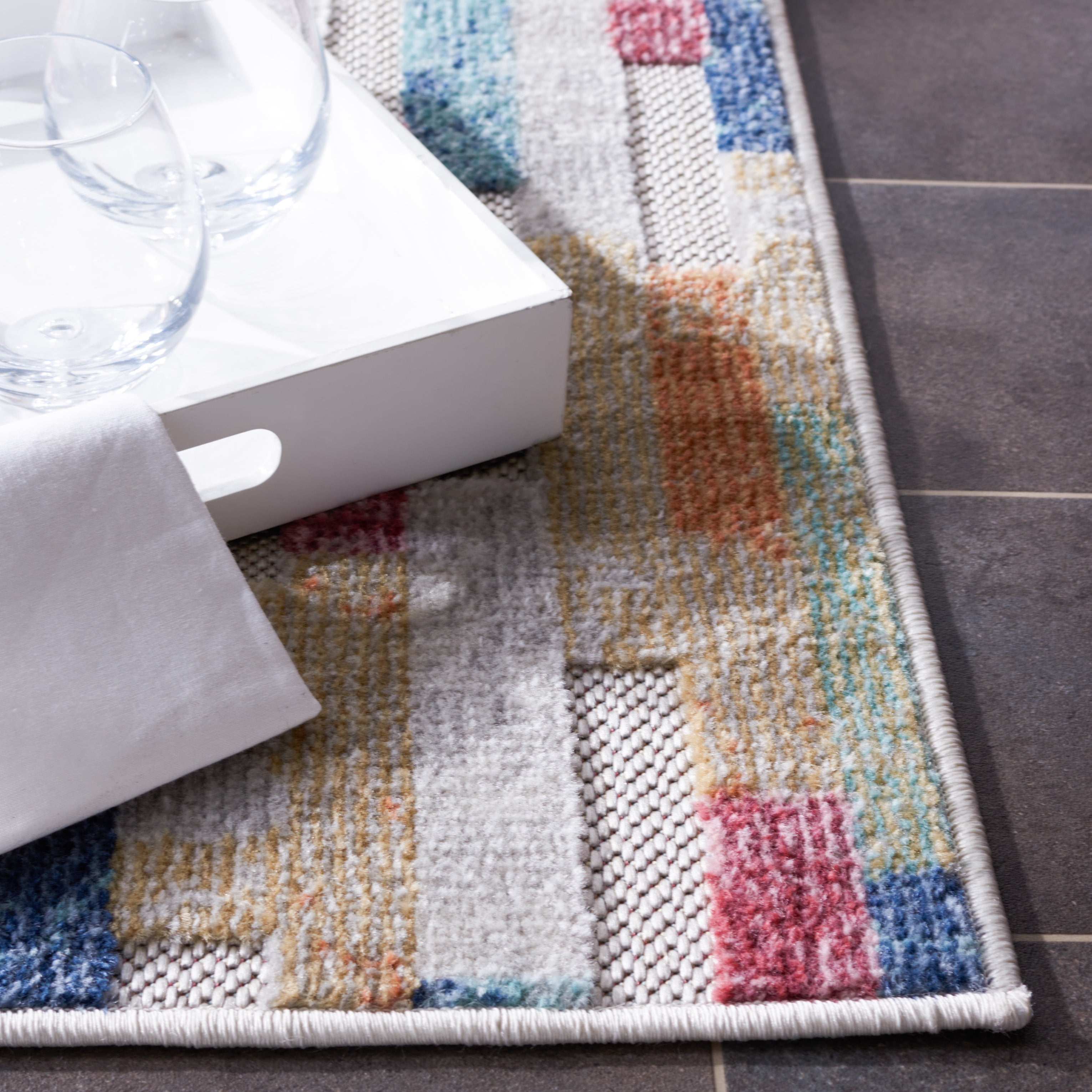 SAFAVIEH Cabana Avalon Geometric Indoor/Outdoor Runner Rug, Red/Aqua/Ivory, 2'2" x 9'