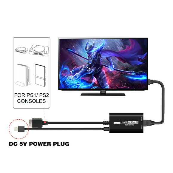 Peggybuy RGBS YPbPr 1080P Converter Adapter with HD Link Cable HD Video Converter -compatible for Classic PS1 PS One Fat PS2 Slim PS2