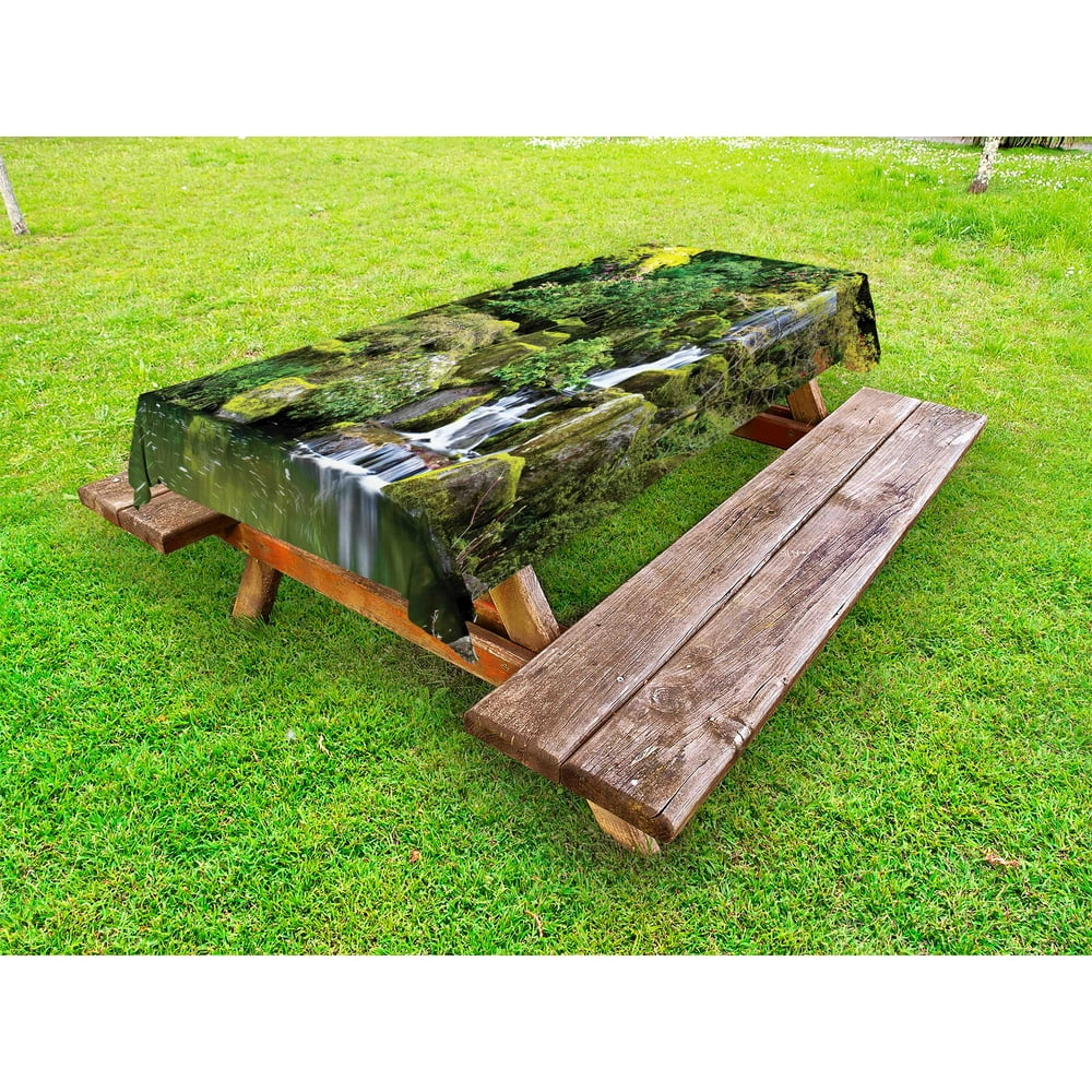 Garden Outdoor Tablecloth, Pond in Asian Style Garden Arboretum Trees