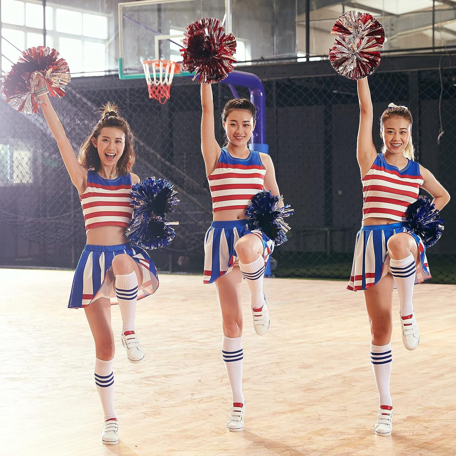 LINLIN Plastic Cheerleading Poms,Super cute cheerleading pom poms Cheer Dance Pom Pom with Plastic Handle for Team Spirit Sports Dance Cheering Metallic Foil
