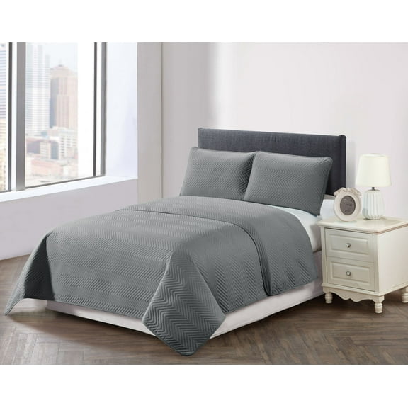 Harper Lane Trista Chevron Stitch 3-piece Quilt Set Grey Twin/Twin-XL