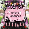 thumbnail image 4 of JOYMEMO Pink Black Halloween Trunk or Treat Car Decorations - Happy Halloween Backdrop with Banner, Bat Ghost Balloons, Paper Tassels for Archway Garage Door Haunted House Car Party Supplies, 4 of 6