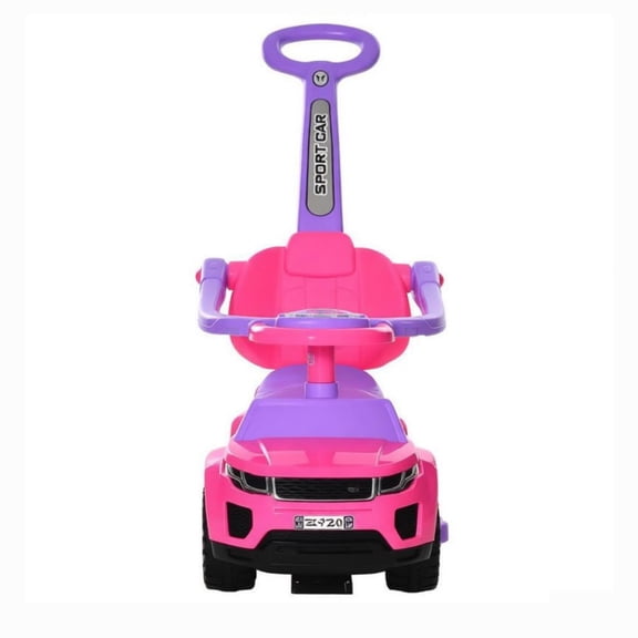 3-in-1 Kids Ride-On Push Car, Stroller Sliding Car with Horn, Music, Lights & Secure Bar, Toddler Toy for 18-36 Months Old, Pink