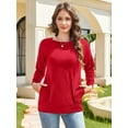 thumbnail image 2 of JYLFC Women Casual Long Sleeve Shirts with Pockets Crew Neck Sweatshirt with Pockets Loose Soft Lightweight Tunic Tops Red L, 2 of 7