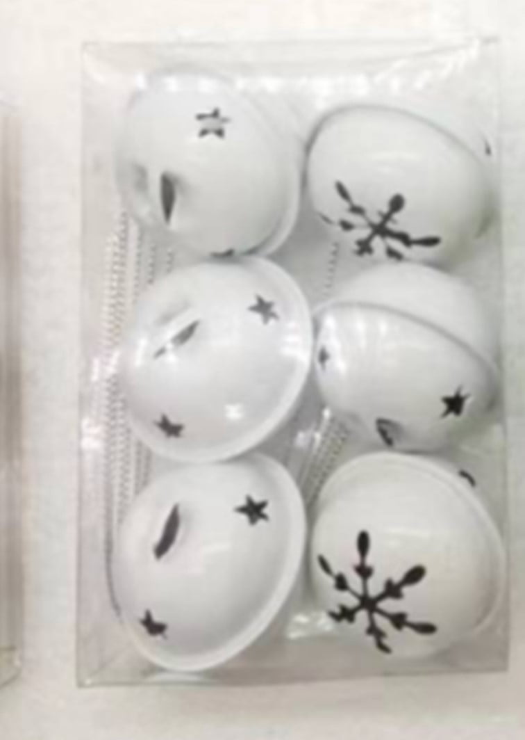 Stars and Snowflakes Christmas Jingle Bell Ornaments - 1.5" - White - 12ct