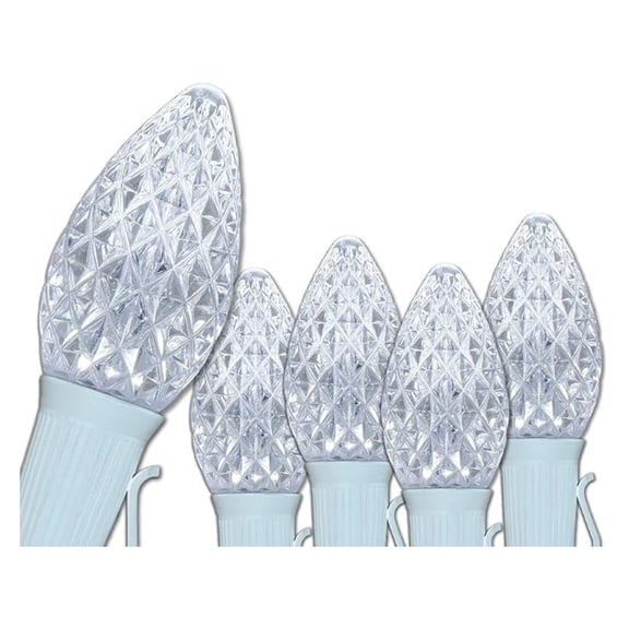 C7 LED Christmas Lights Outdoor – Cool White String Lights Heavy Duty; 25ft, 25 Count, White Wire