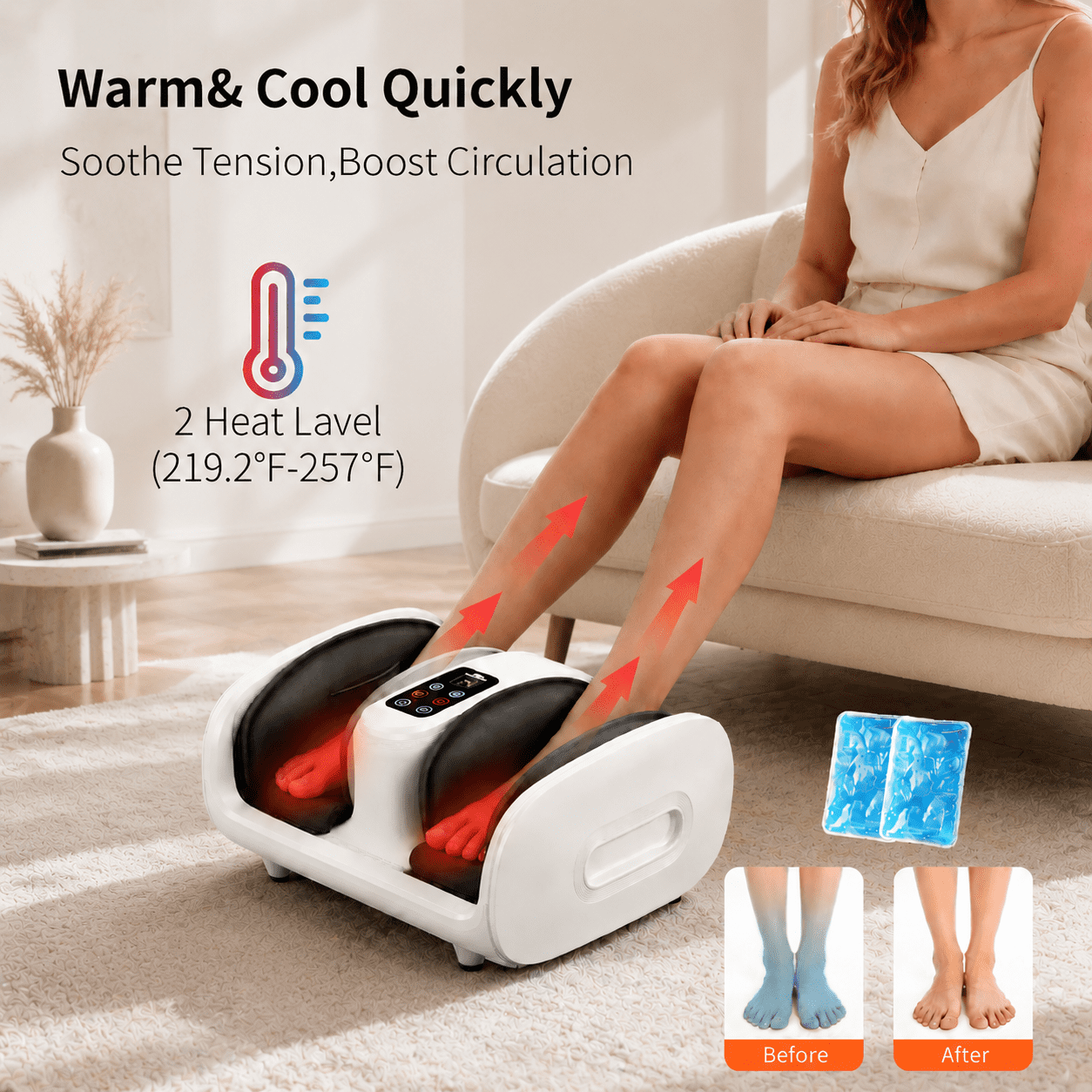 Foot Massager with Heat, Shiatsu Foot Massager Machine with Compression, Deep Kneading Calf for Feet and Ankle, Men, Women, Home and Office