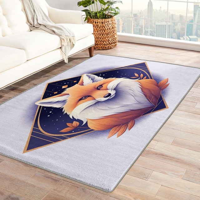 Floral Area Rug 4x5, Fox Rugs for Bedroom Living Room, Colorful Carpet, Machine Washable Rug, Non Slip Soft Low Pile Rugs Home Decor T6&-95