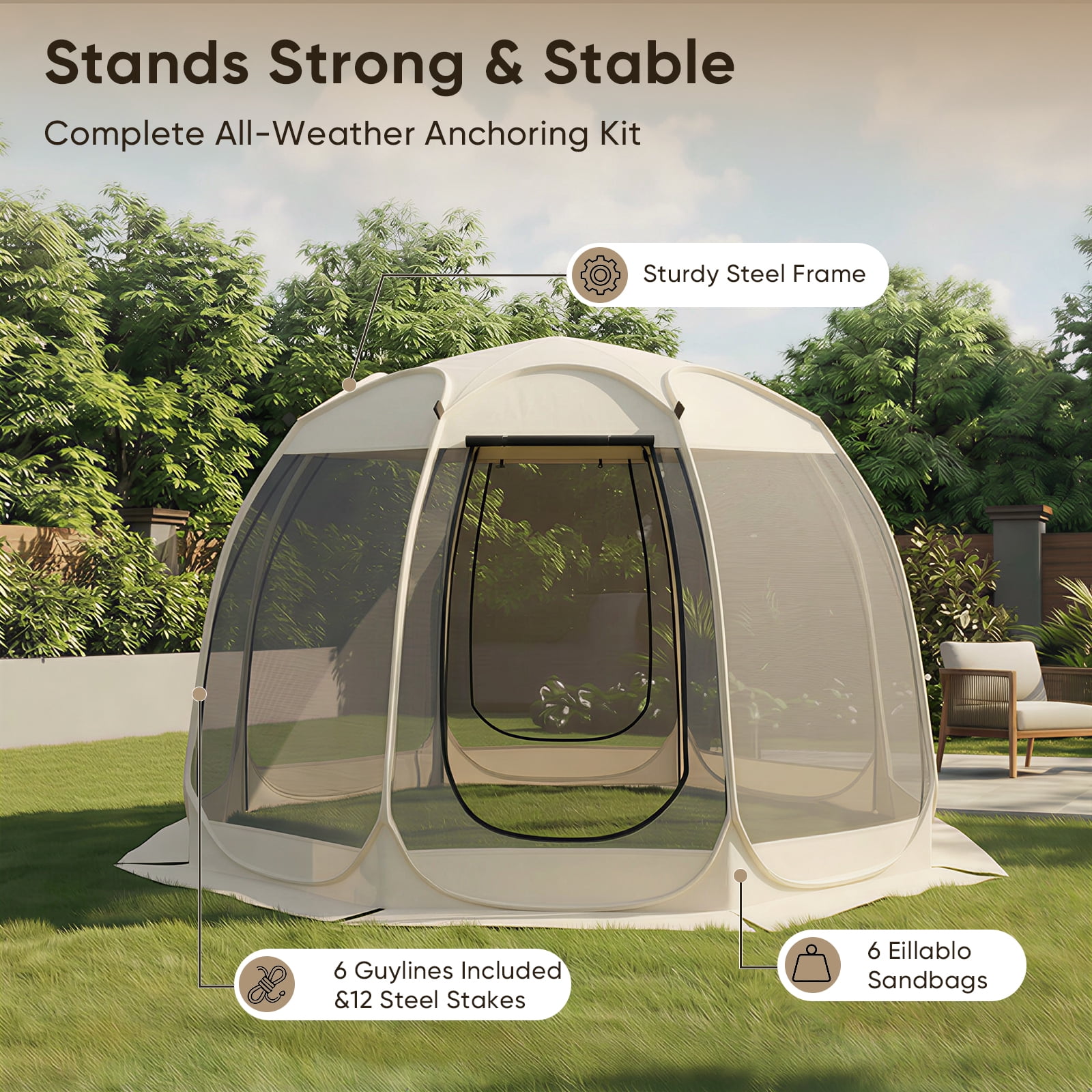 TABU Screen House Tent, 12x12ft Pop up Screen Tent, 8-10 Person Screened Canopy Tent with Carry Bag for Backyard & Outdoor Activities