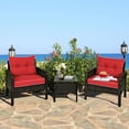 thumbnail image 6 of DORTALA 3 Piece Patio Furniture Set, Outdoor Rattan Wicker Conversation Set with Cushions, Glass Top Coffee Table for Garden Balcony Poolside, Red, 6 of 7