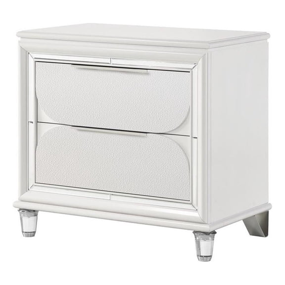 Rara 30 Inch Nightstand, 2 Drawers, Mirror Trim, Acrylic Legs, White
