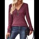 thumbnail image 2 of Suéter Holgado de Punto Acanalado con Cuello de Media Cremallera para Mujer, Blusas Casuales de Larga de Color Liso, Blusas Cómodas y Cálidas Vino Tinto M, 2 of 10