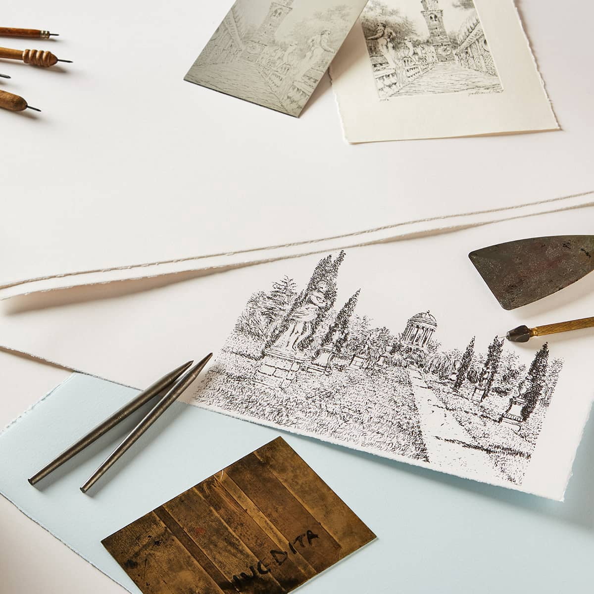 Magnani 1404 Pescia Drawing and Printmaking Paper Pad for Artists, 9x12", 15 Sheets, White, 140 lb (300gsm), Acid-Free 100% Cotton Paper for Etching, Engraving & Silkscreen, Archival Quality