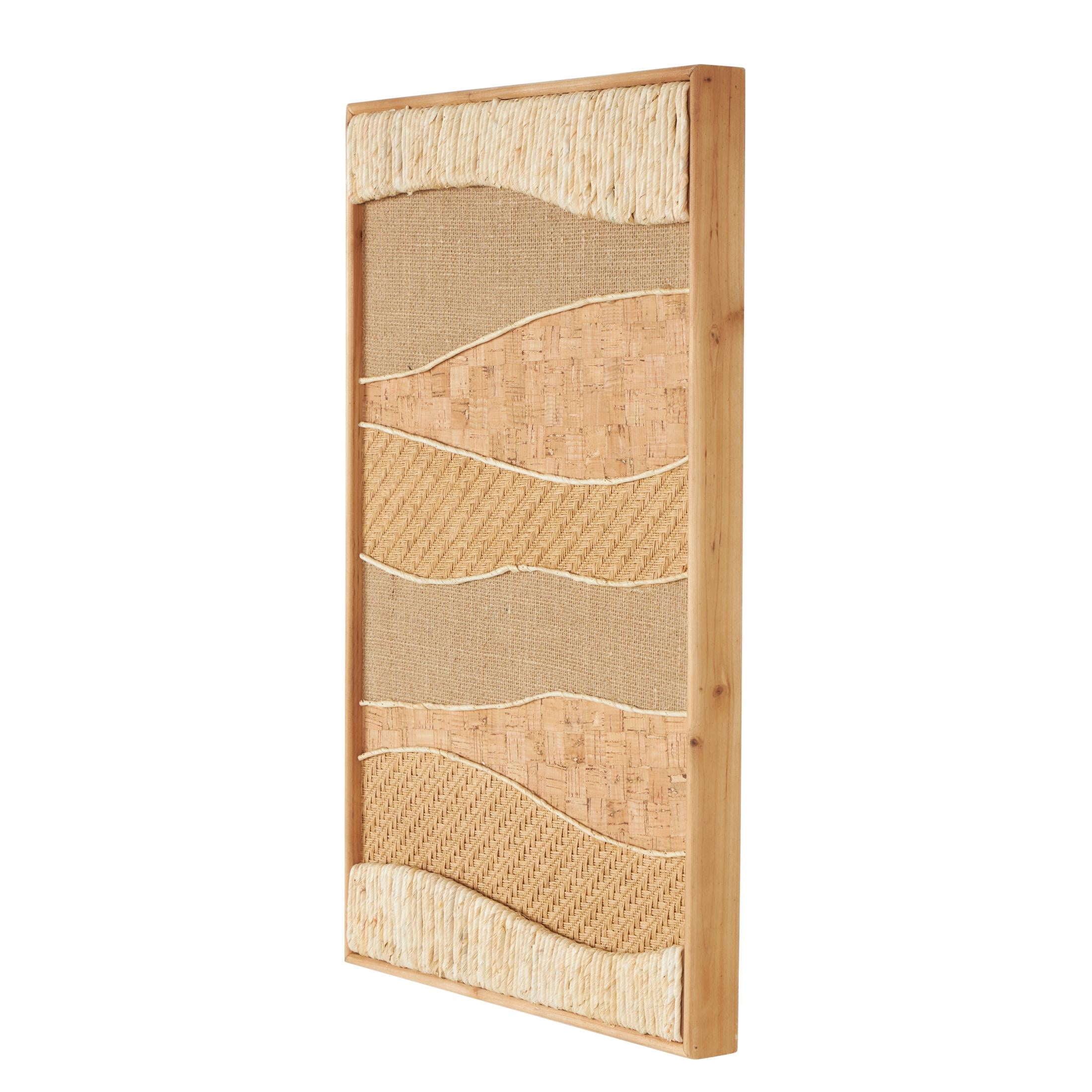 DecMode Brown Wood Handmade Horizontal Mixed Media Abstract Wall Decor with Various Textures and Patterns