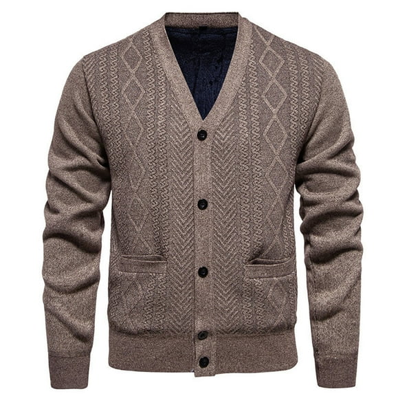 Cavosen Men's Knit Cardigan Sweater Lapel Long Sleeve Button Down Coat with Pockets Solid Color Versatile Fall Clothes