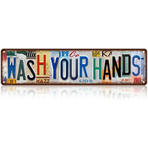 Vintage Wash Your Hands Wall Decor Street Signs Bathroom Metal Tin Signs 16 x 4 Inches