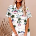 thumbnail image 4 of Camisas de Manga Corta para las Mujeres Cuello Redondo Hawaii Impresión Casual Blusa Plisada, Top Flujo, 4 of 5