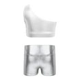 thumbnail image 3 of Oyolan Big Girls Gymnastic Workout Set 2PCS Crop Tops with Shorts 4-16 Years Sequins Dance Outfit Silver 10, 3 of 7