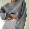 thumbnail image 3 of Sudadera Liso Ribete De Costilla Manga Larga Puños Bordados Con Letras Forro Polar Cómodo Jersey Para Mujer Gris S, 3 of 8