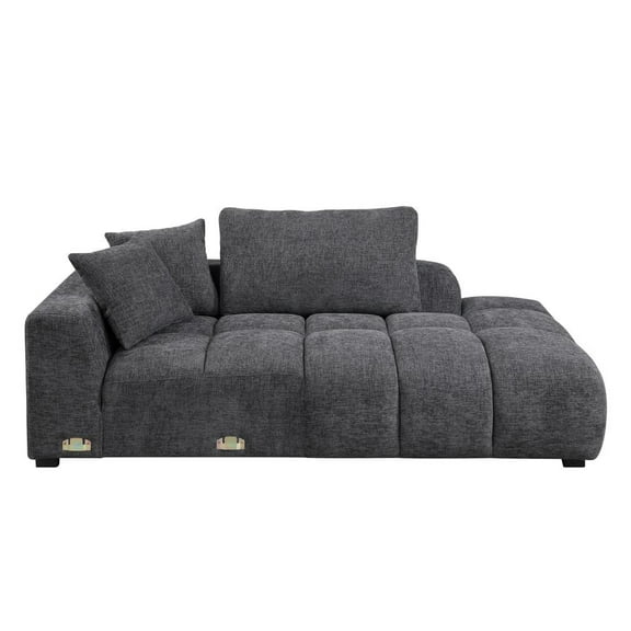 ACME Chloris Linen Fabric Upholstered Sectional Sofa with Pillows in Gray